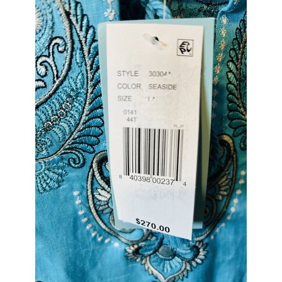 Tyler Boe Womens Linen Aimee Embroidered Ruffled V-Neck Tied Dress Blue Size L - Picture 7 of 10